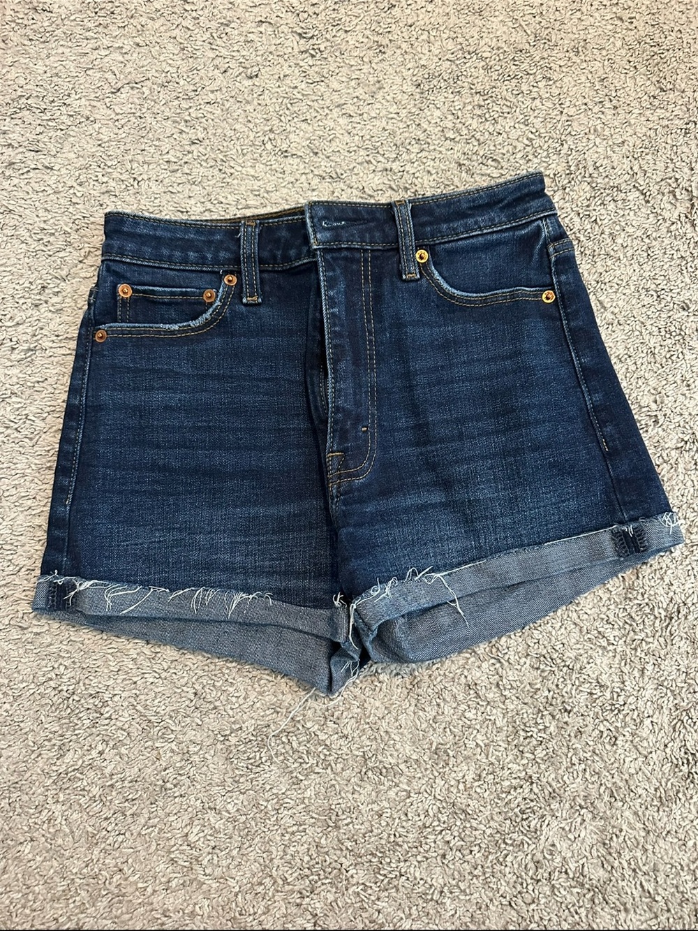 Abercrombie & Fitch Dark Blue Rolled Cuff Denim Shorts